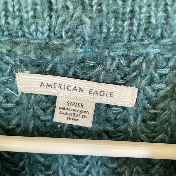 American Eagle Teal Crewneck Pointelle Knit Sweater Size small - Picture 2 of 7
